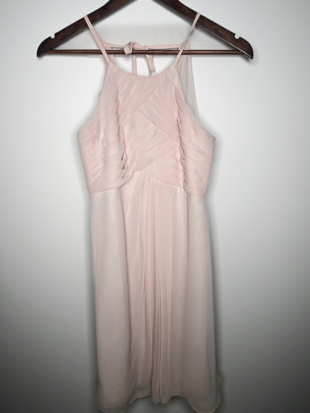 Azazie Ginger Junior Bridesmaid Halter Pleated Chiffon Formal Maxi Dress J12 S